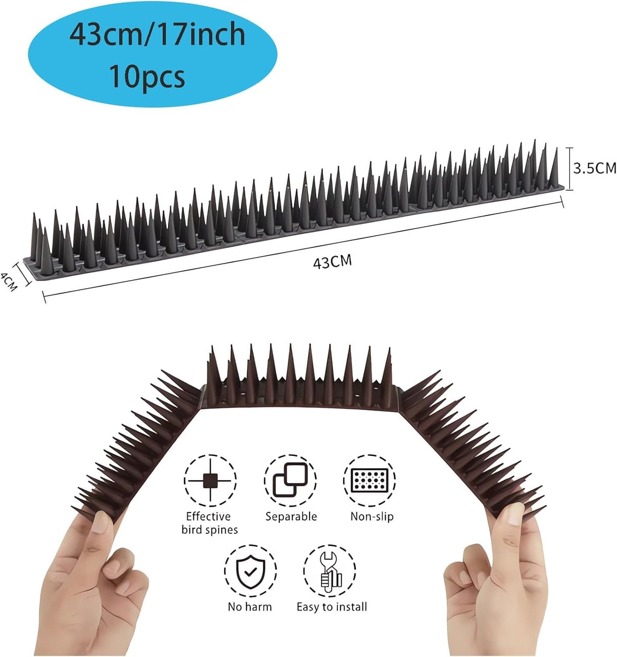 ZDZX Black Plastic Bird Spikes Anti-Pest Deterrent for Backyard NEW