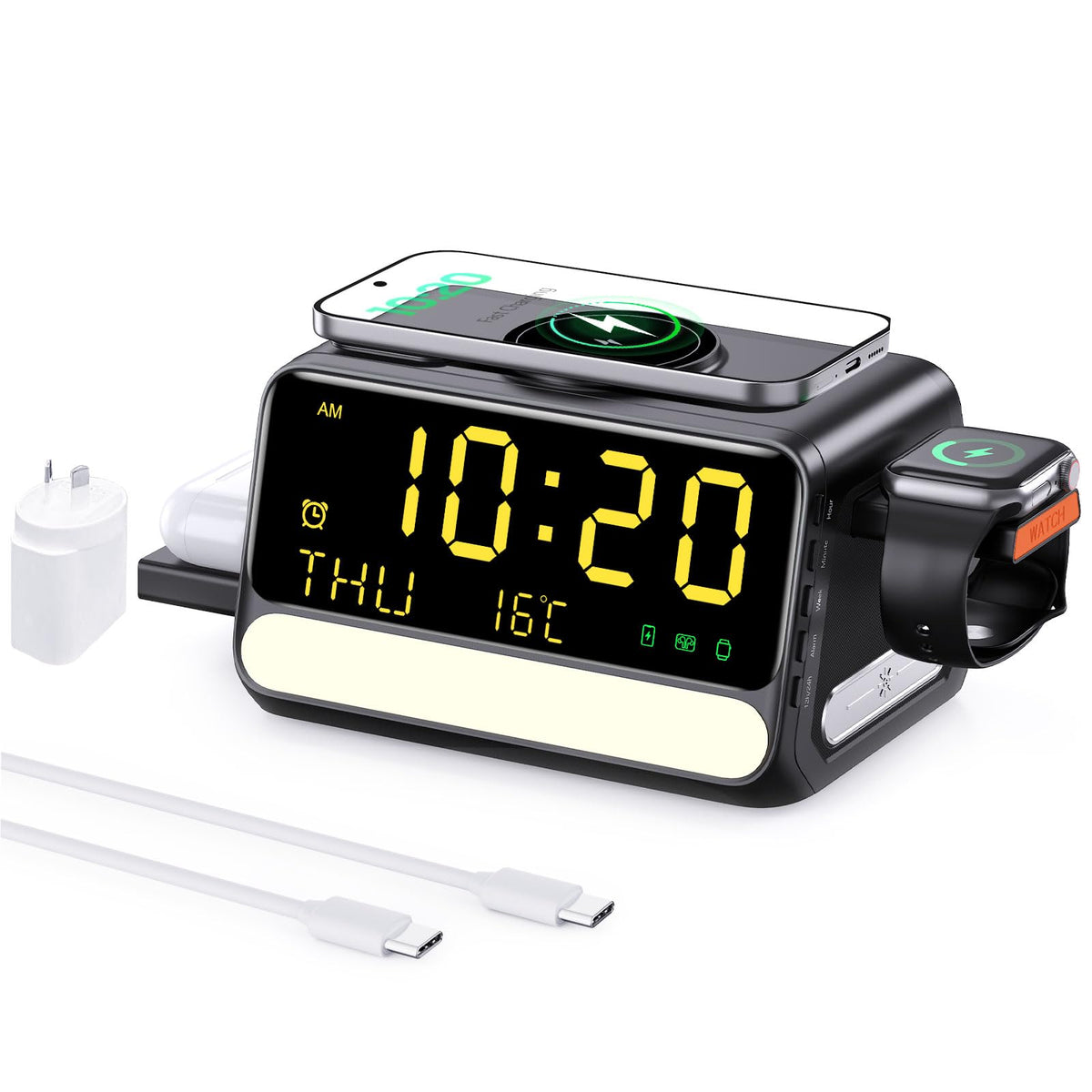 Soyes 7-in-1 Induction Chargers Wireless Charging Station with Alarm Clock DEMO