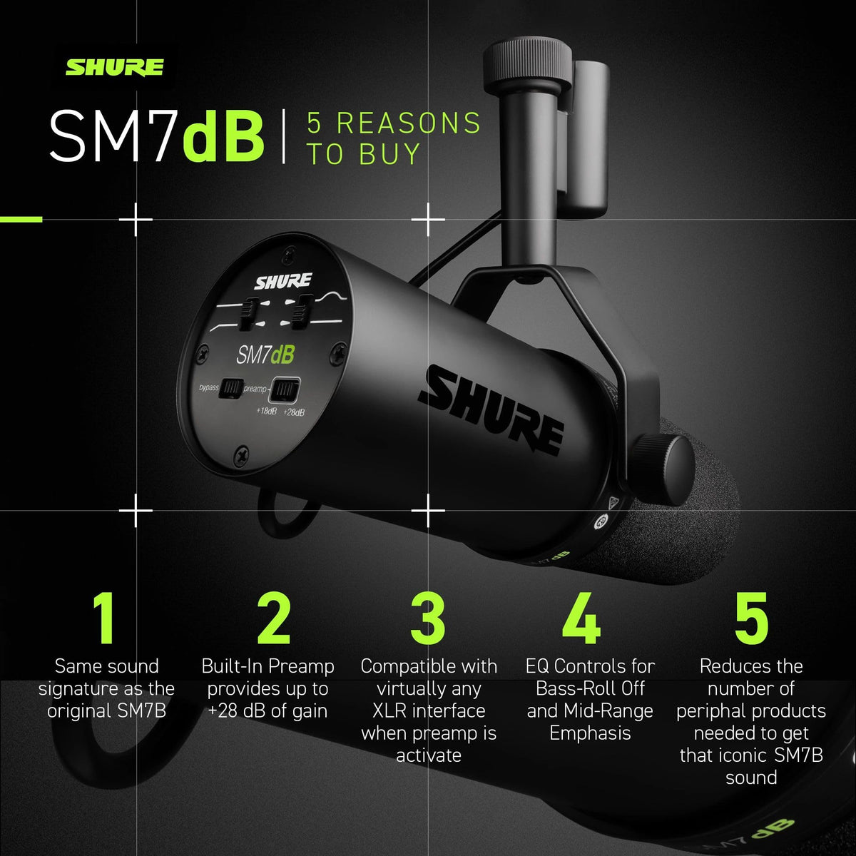 Shure SM7dB Active Dynamic Cardioid Microphone Black - Broadcast DEMO