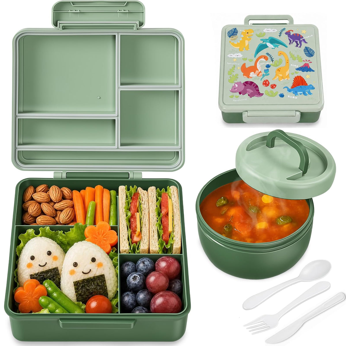 NobleHaus Kids Bento Box 1800ML Lunch Container Green Leak-Proof NEW