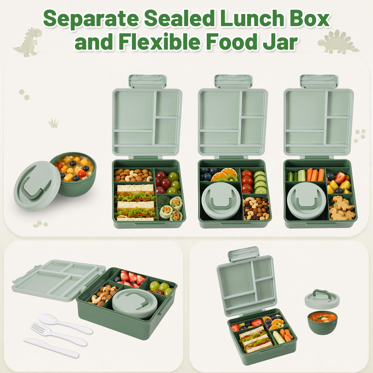 NobleHaus Kids Bento Box 1800ML Lunch Container Green Leak-Proof NEW