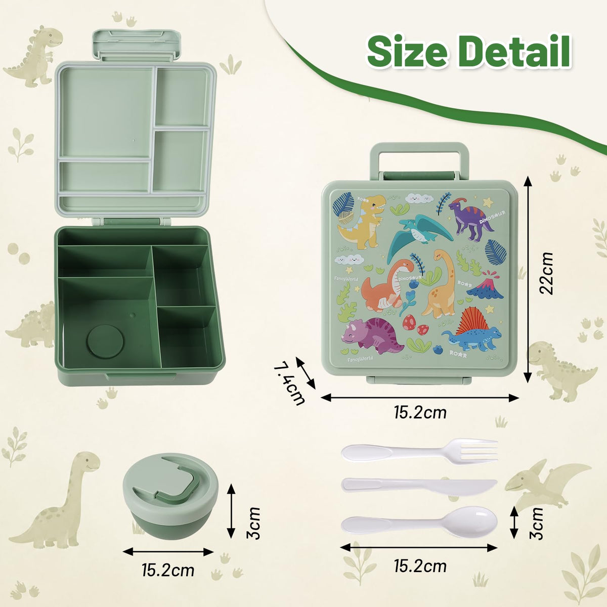 NobleHaus Kids Bento Box 1800ML Lunch Container Green Leak-Proof NEW
