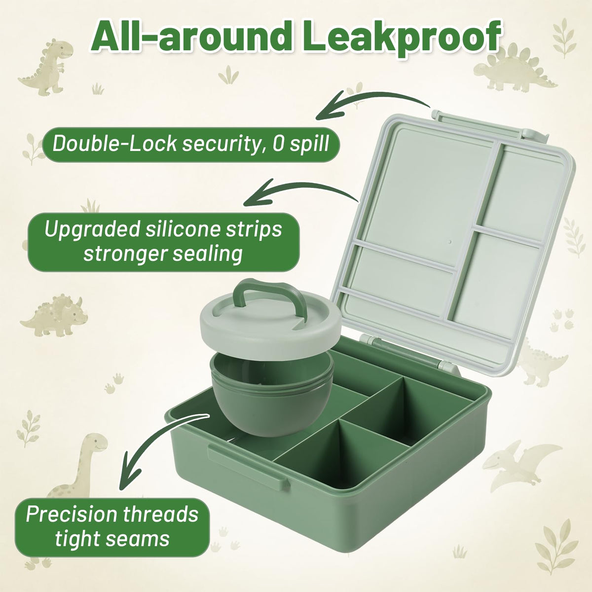 NobleHaus Kids Bento Box 1800ML Lunch Container Green Leak-Proof NEW