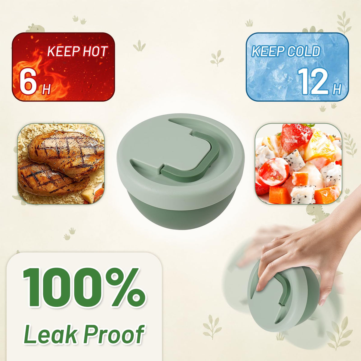 NobleHaus Kids Bento Box 1800ML Lunch Container Green Leak-Proof NEW