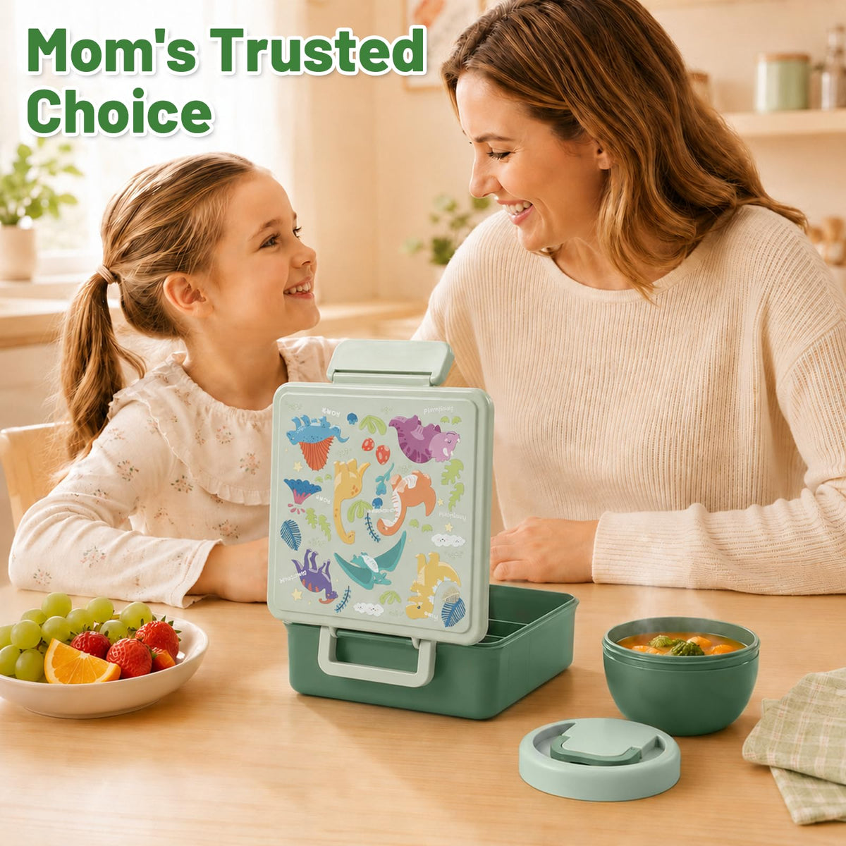 NobleHaus Kids Bento Box 1800ML Lunch Container Green Leak-Proof NEW