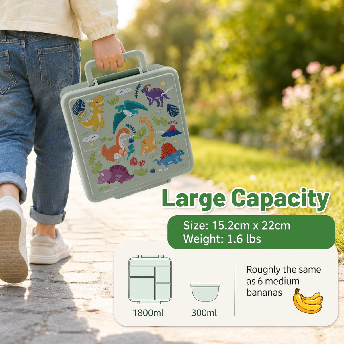 NobleHaus Kids Bento Box 1800ML Lunch Container Green Leak-Proof NEW