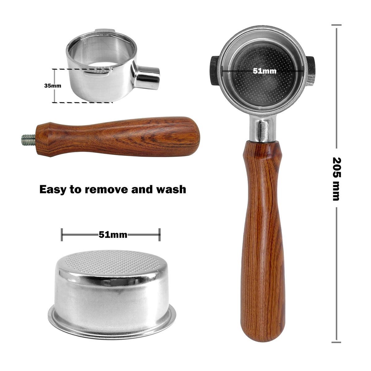 NEOUZA 51mm Espresso Bottomless Portafilter Stainless Steel Two Ear NEW