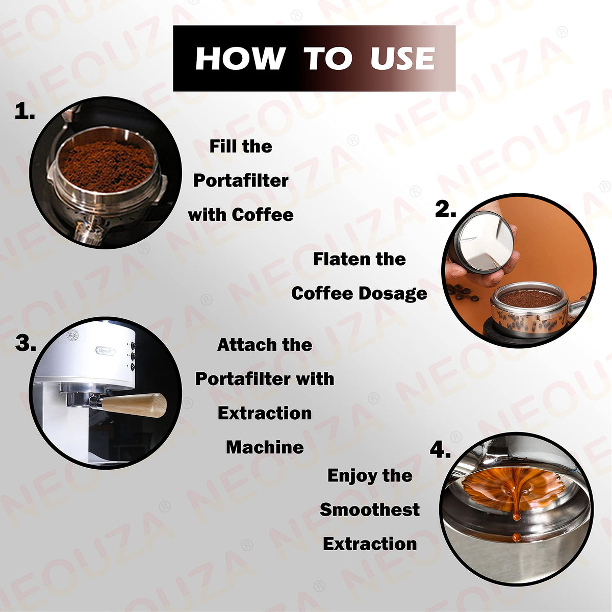 NEOUZA 51mm Espresso Bottomless Portafilter Stainless Steel Two Ear NEW