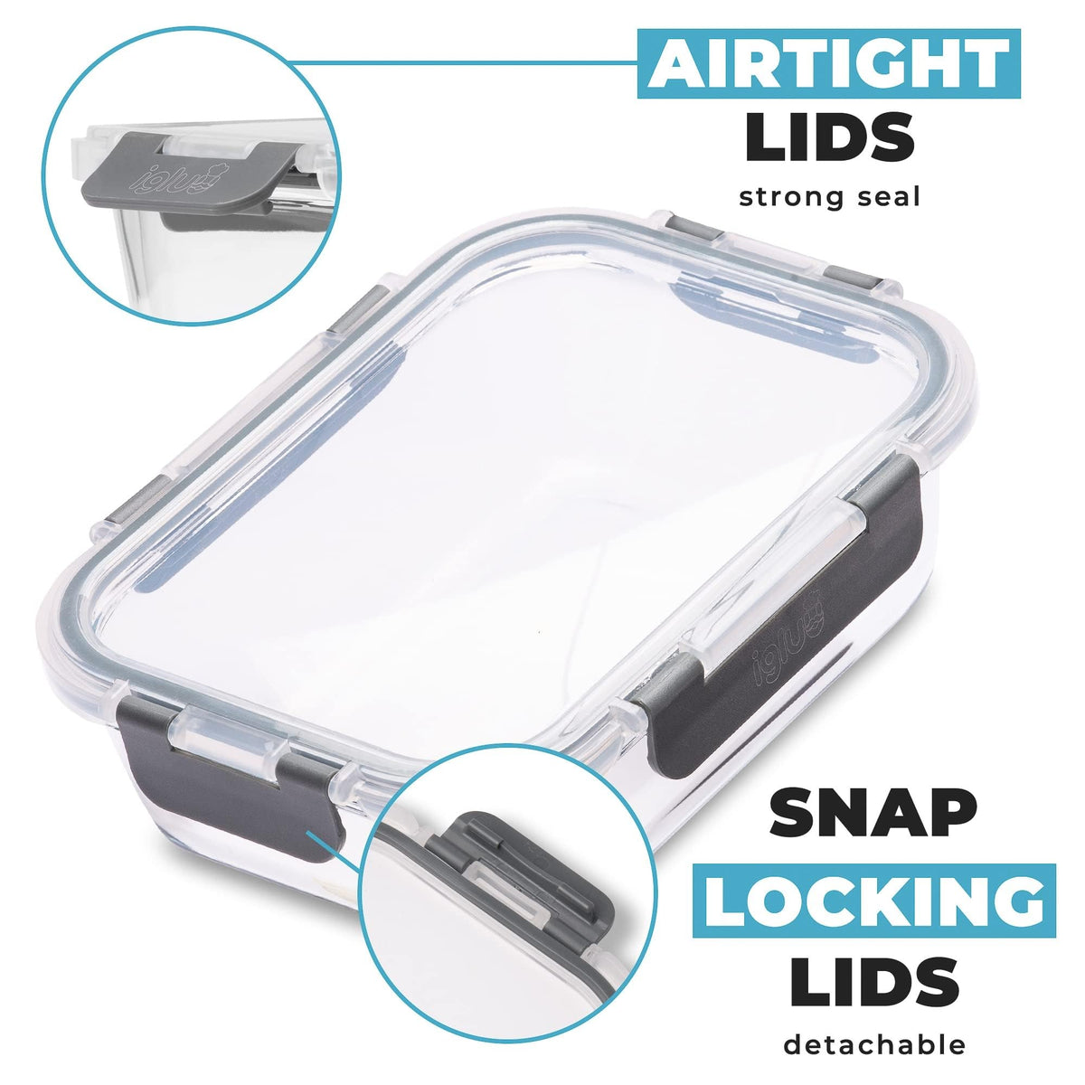 Igluu Meal Container Sets Prep Glass Containers 370ml 5 Pcs with Grey Lids DEMO