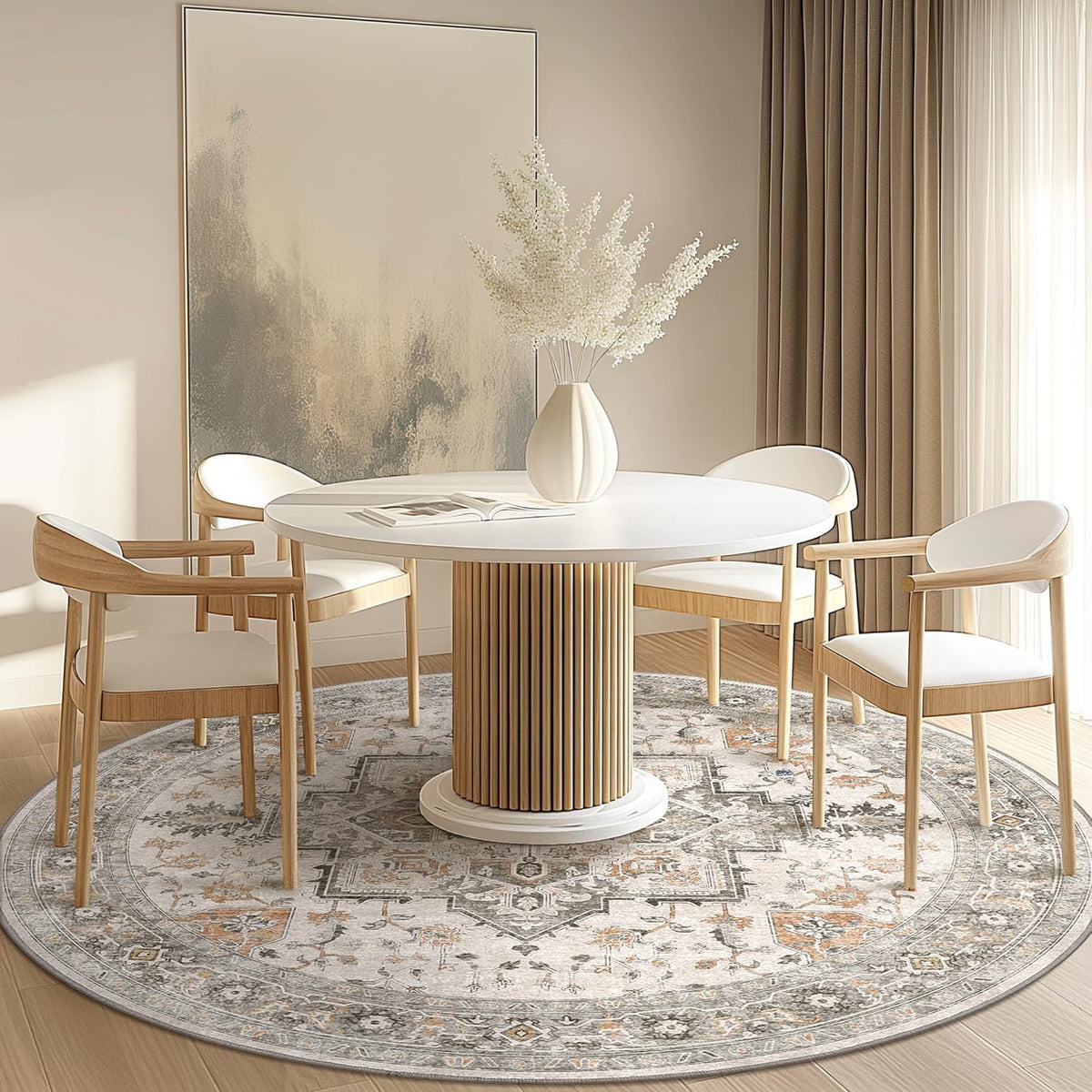 HAOLEYAO Round Area Rug Machine Washable Low Pile Taupe Size 150 cm NEW