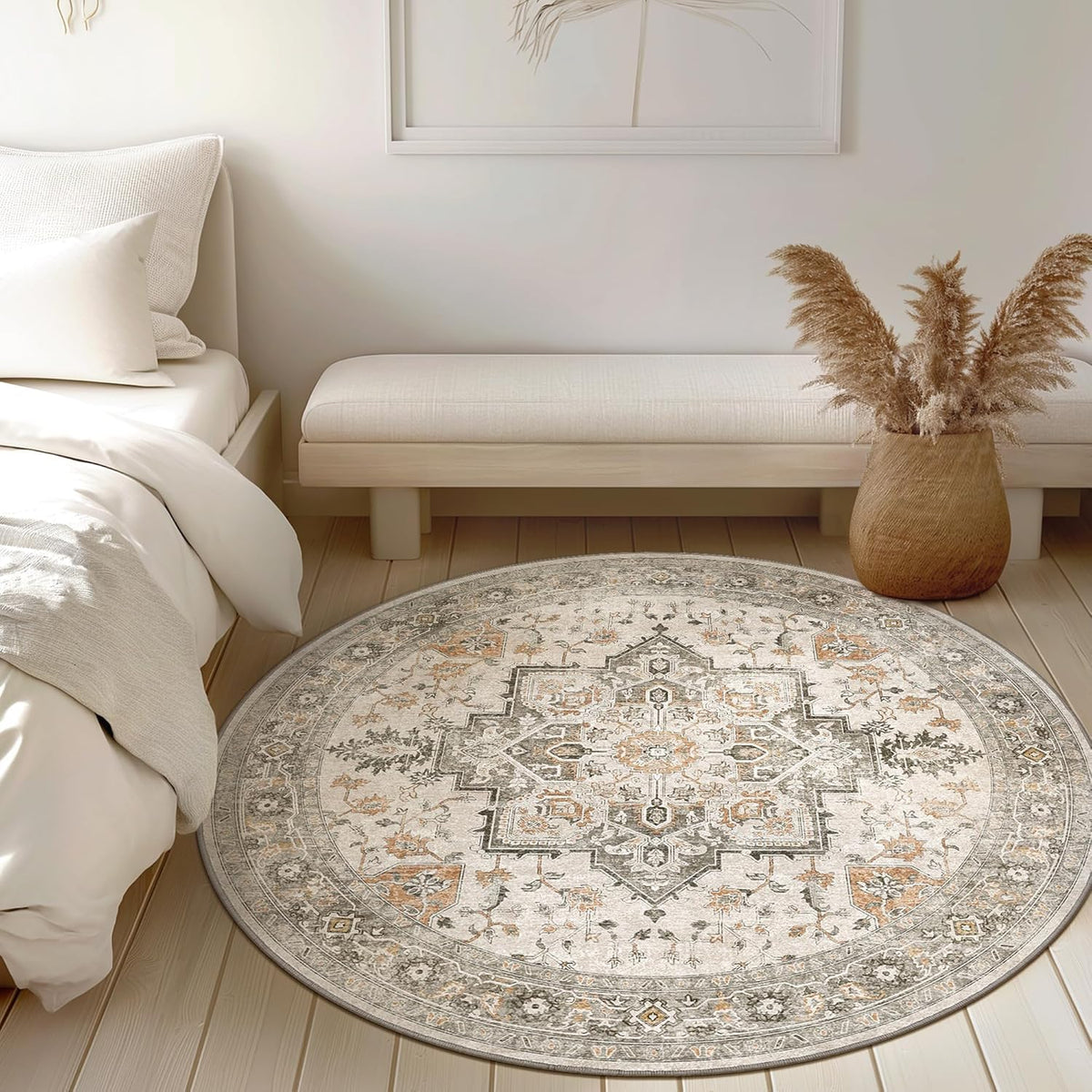 HAOLEYAO Round Area Rug Machine Washable Low Pile Taupe Size 150 cm NEW