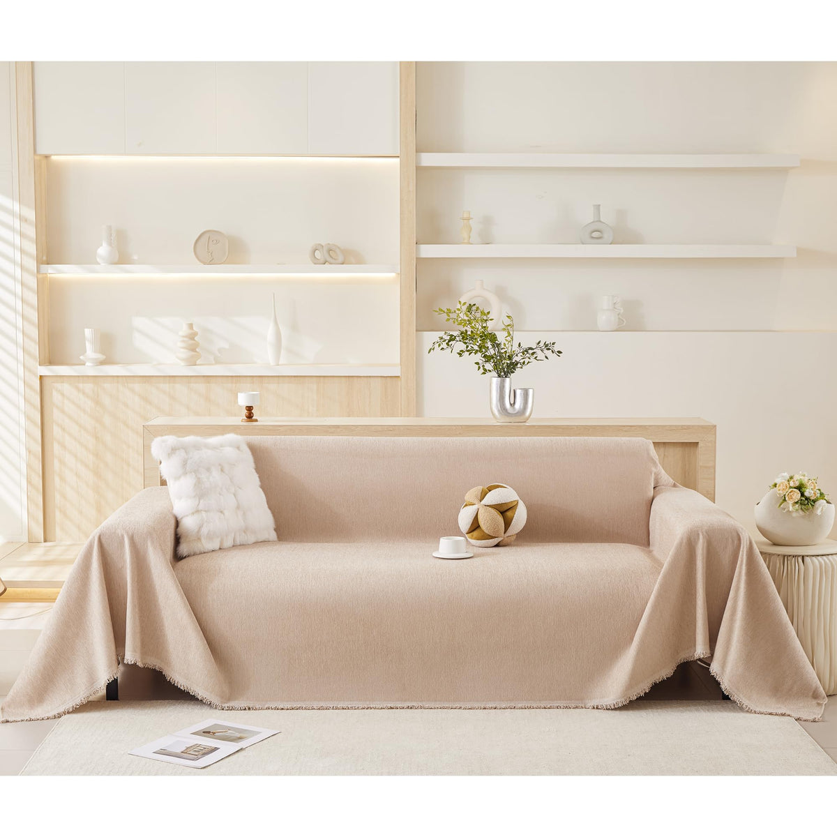 GeLaozee Washable Chenille Sofa Slipcover Loveseat Cover Khaki 180 x 340cm NEW