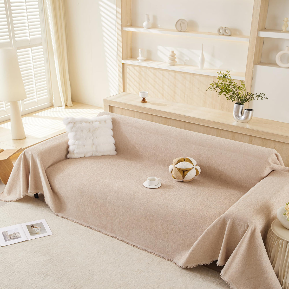 GeLaozee Washable Chenille Sofa Slipcover Loveseat Cover Khaki 180 x 340cm NEW