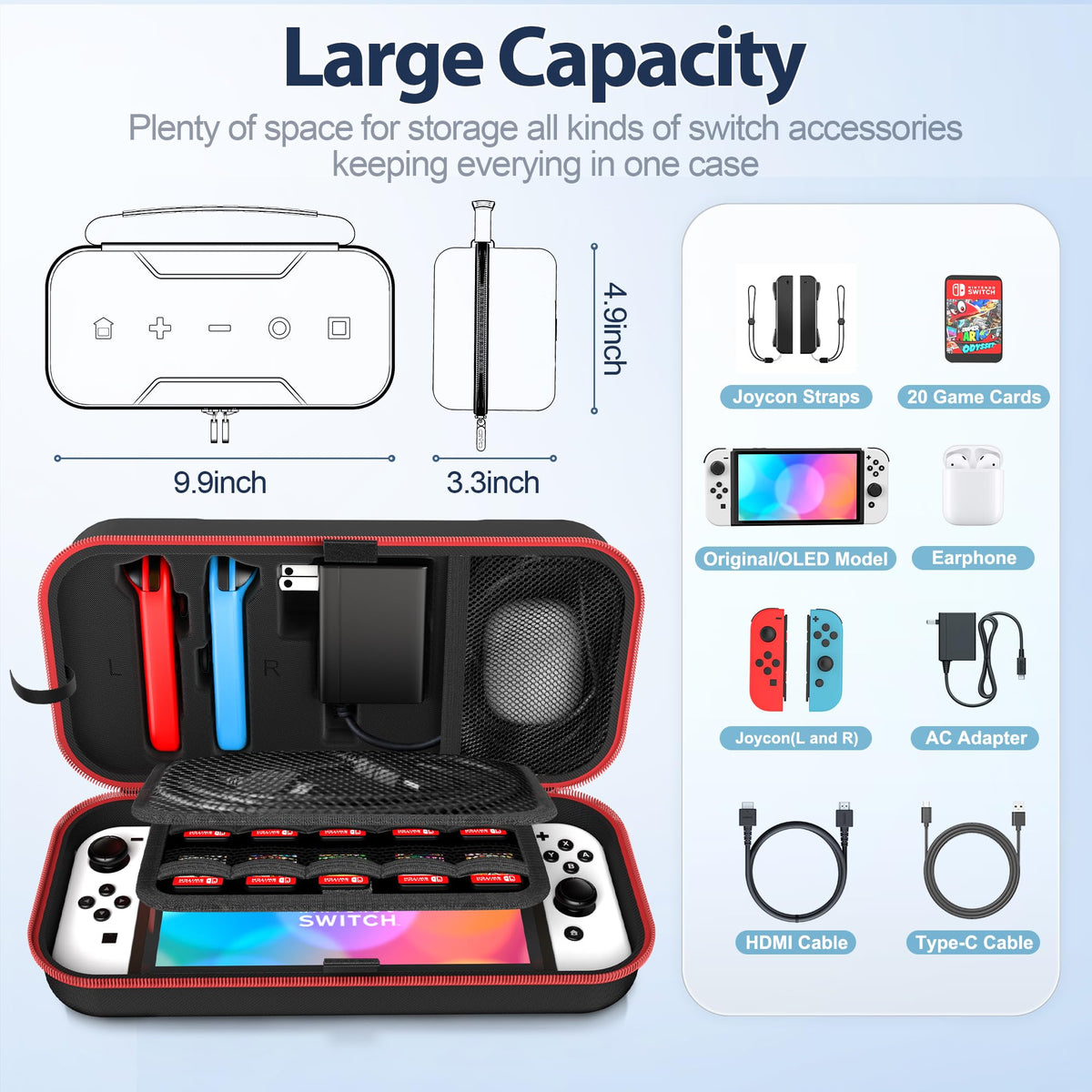 OIVO Switch Cases OLED Carrying Case Red Portable Storage Nylon NEW