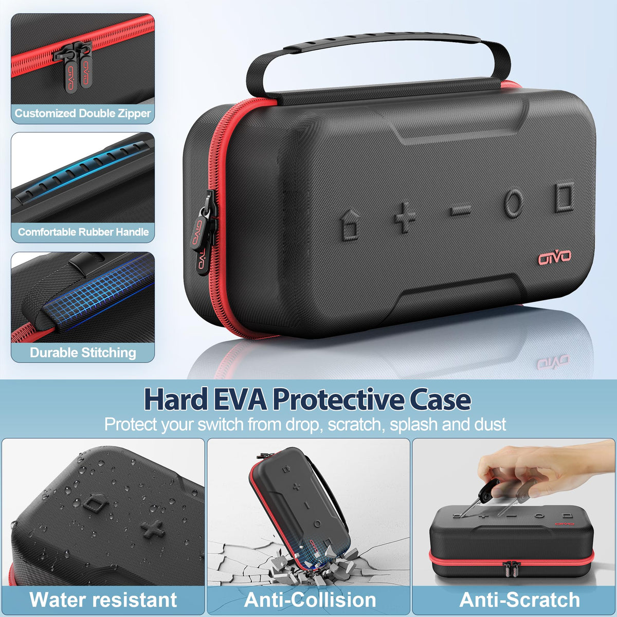 OIVO Switch Cases OLED Carrying Case Red Portable Storage Nylon NEW
