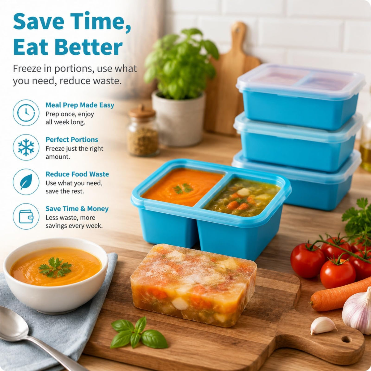 UESJKHOA Silicone Containers Freezer Tray with Lid 500ml Meal Prep Container NEW