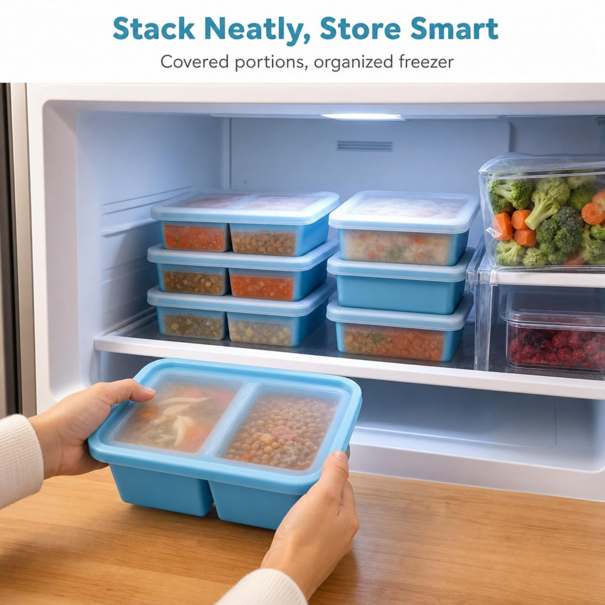 UESJKHOA Silicone Containers Freezer Tray with Lid 500ml Meal Prep Container NEW