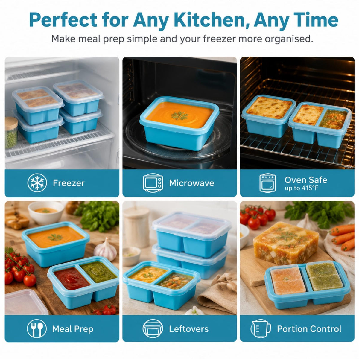 UESJKHOA Silicone Containers Freezer Tray with Lid 500ml Meal Prep Container NEW