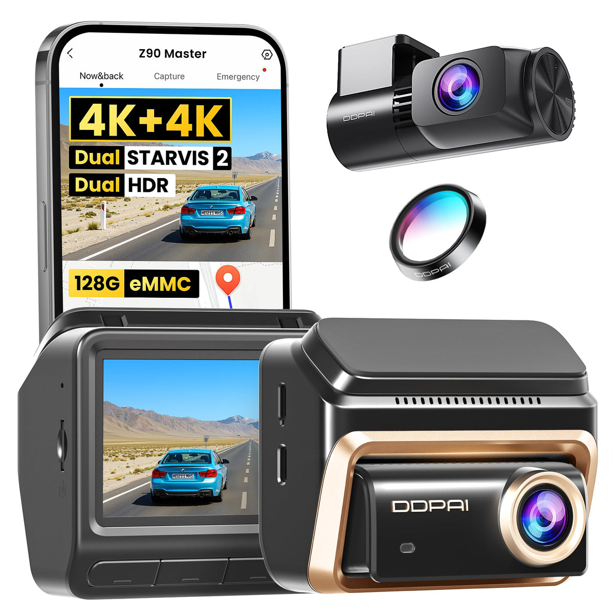 DDPAI 4K On-Dash-Monitoring Dual Channel Dash Cam Front Back STARVIS 2 Black