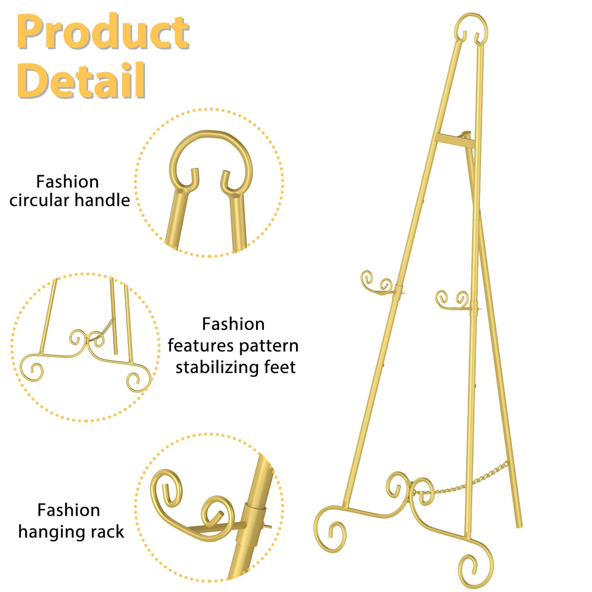 HyDsen Gold Decorative Accessories Adjustable Floor Easel Metal Display NEW