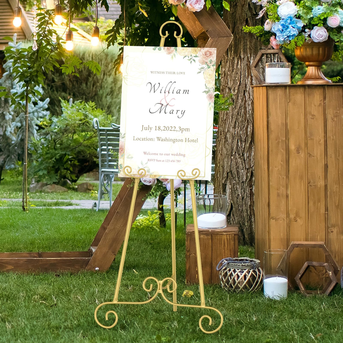 HyDsen Gold Decorative Accessories Adjustable Floor Easel Metal Display NEW