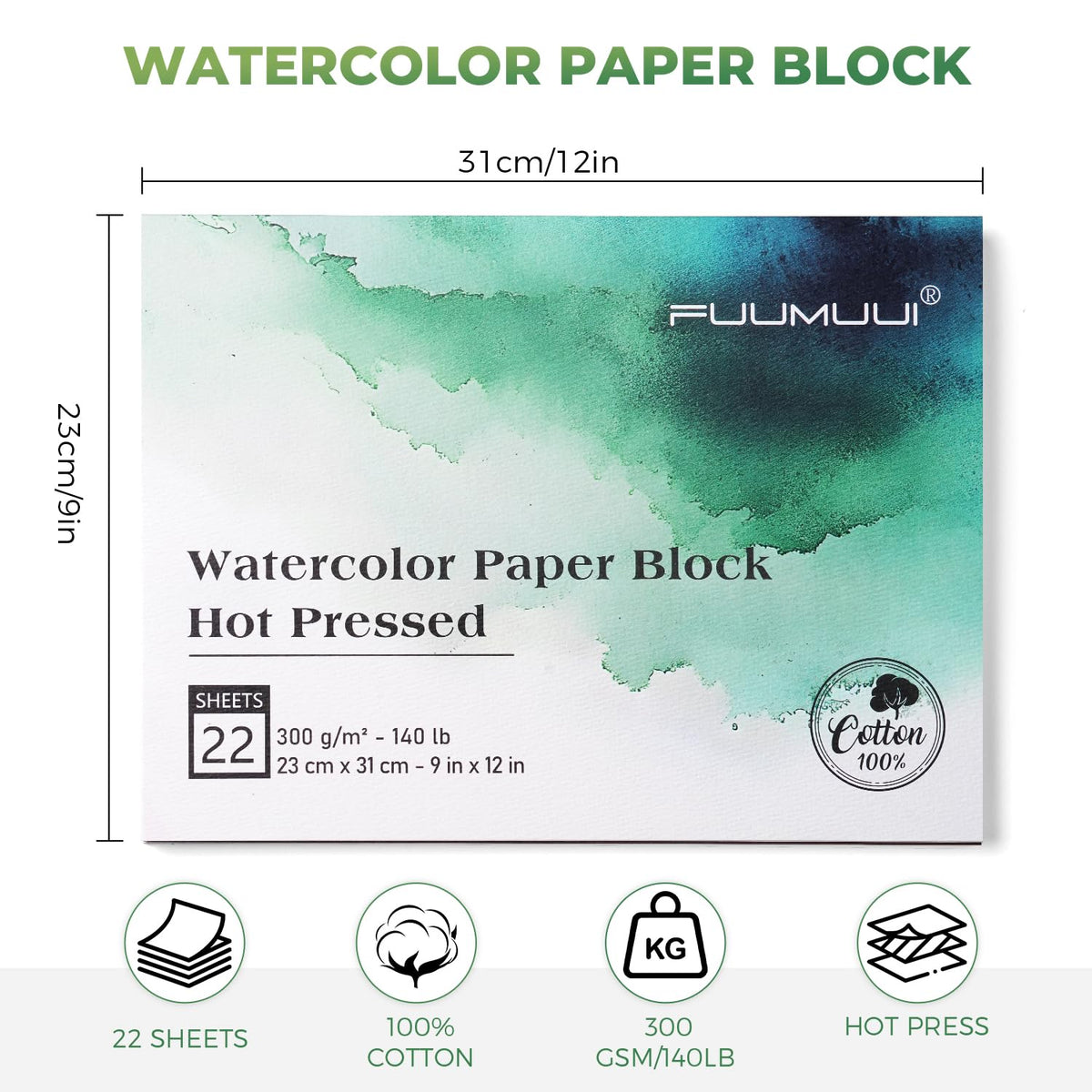 Fuumuui Watercolor Paper Block Smooth 12.7 x 17.8 cm Pad NEW