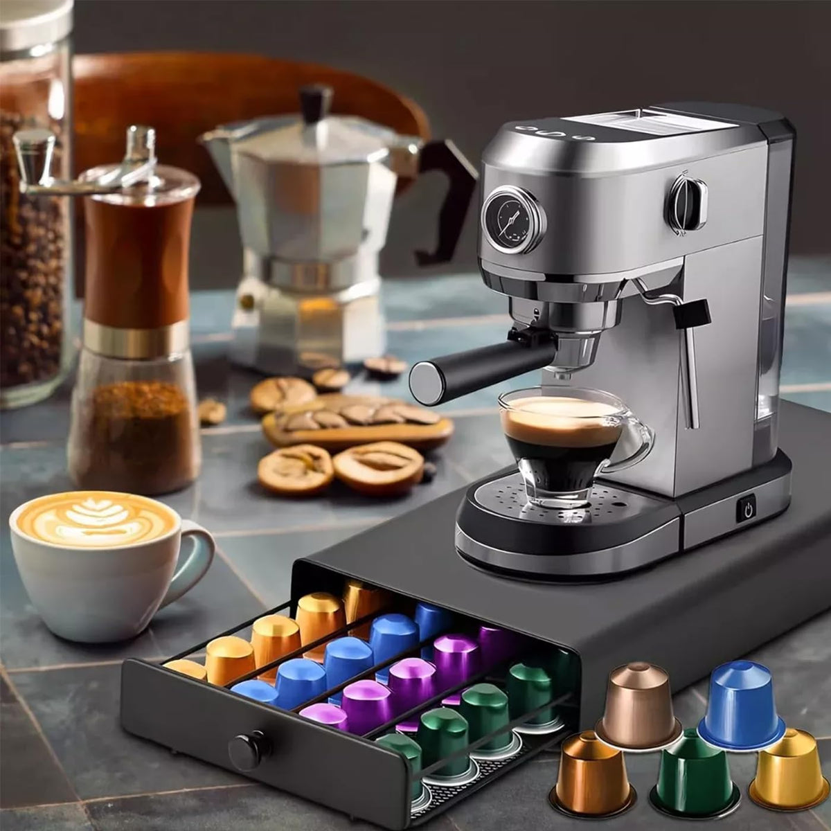 LAKNUY Coffee Pod Drawer Organizer Metal Storage Black Countertop NEW