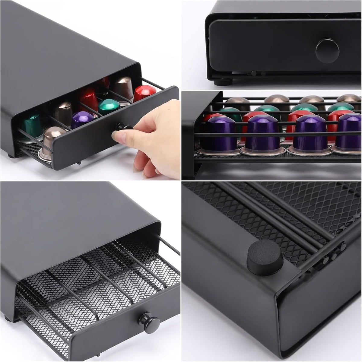 LAKNUY Coffee Pod Drawer Organizer Metal Storage Black Countertop NEW
