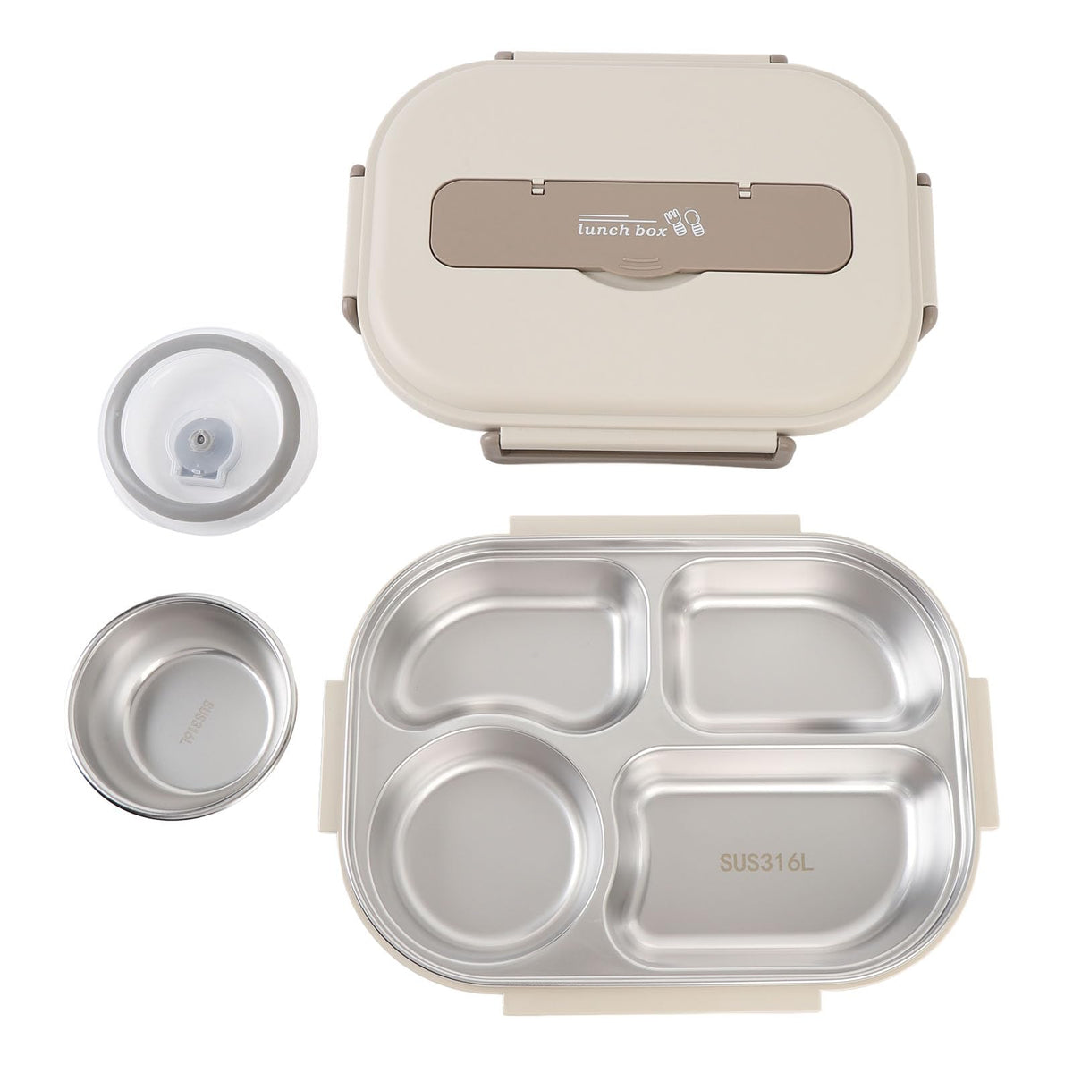 Luocute Stainless Steel Bento Box 1500ml Portable Lunch Container Beige NEW
