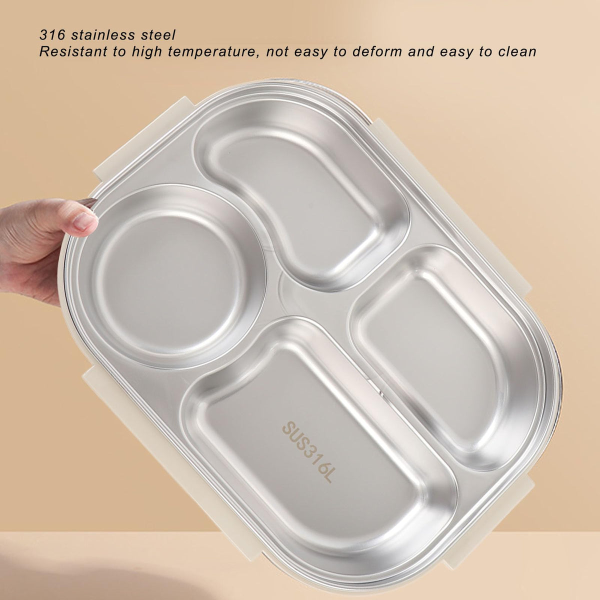 Luocute Stainless Steel Bento Box 1500ml Portable Lunch Container Beige NEW