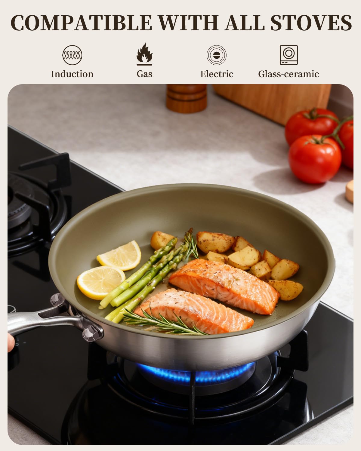 Abijan 28cm Non Stick Frying Pan Stainless Steel Skillet Brown NEW
