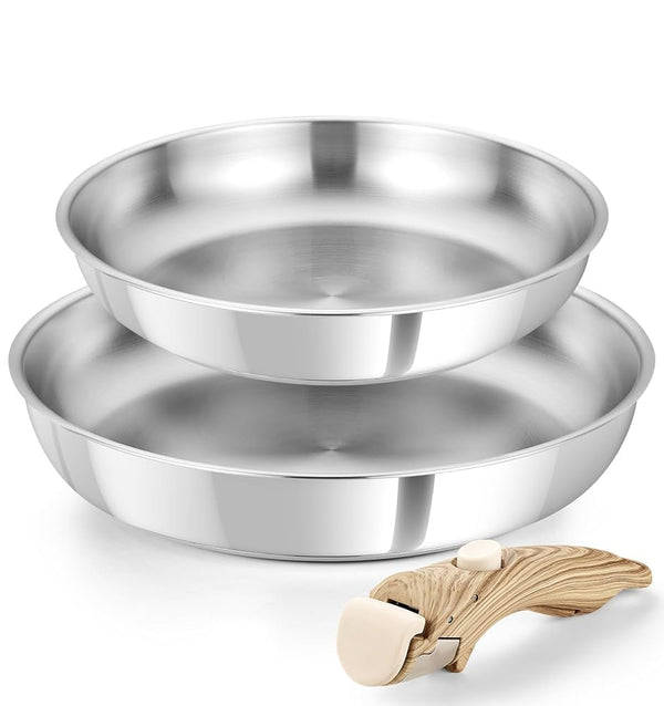 CS-KOCHSYSTEME Brown Stainless Steel Frying Pan Set 20cm 26cm NEW