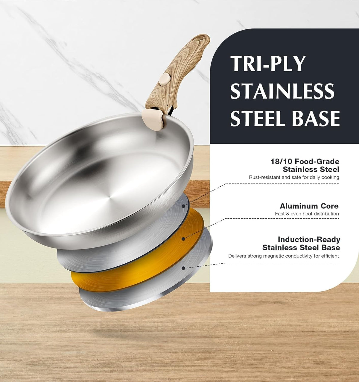 CS-KOCHSYSTEME Brown Stainless Steel Frying Pan Set 20cm 26cm NEW