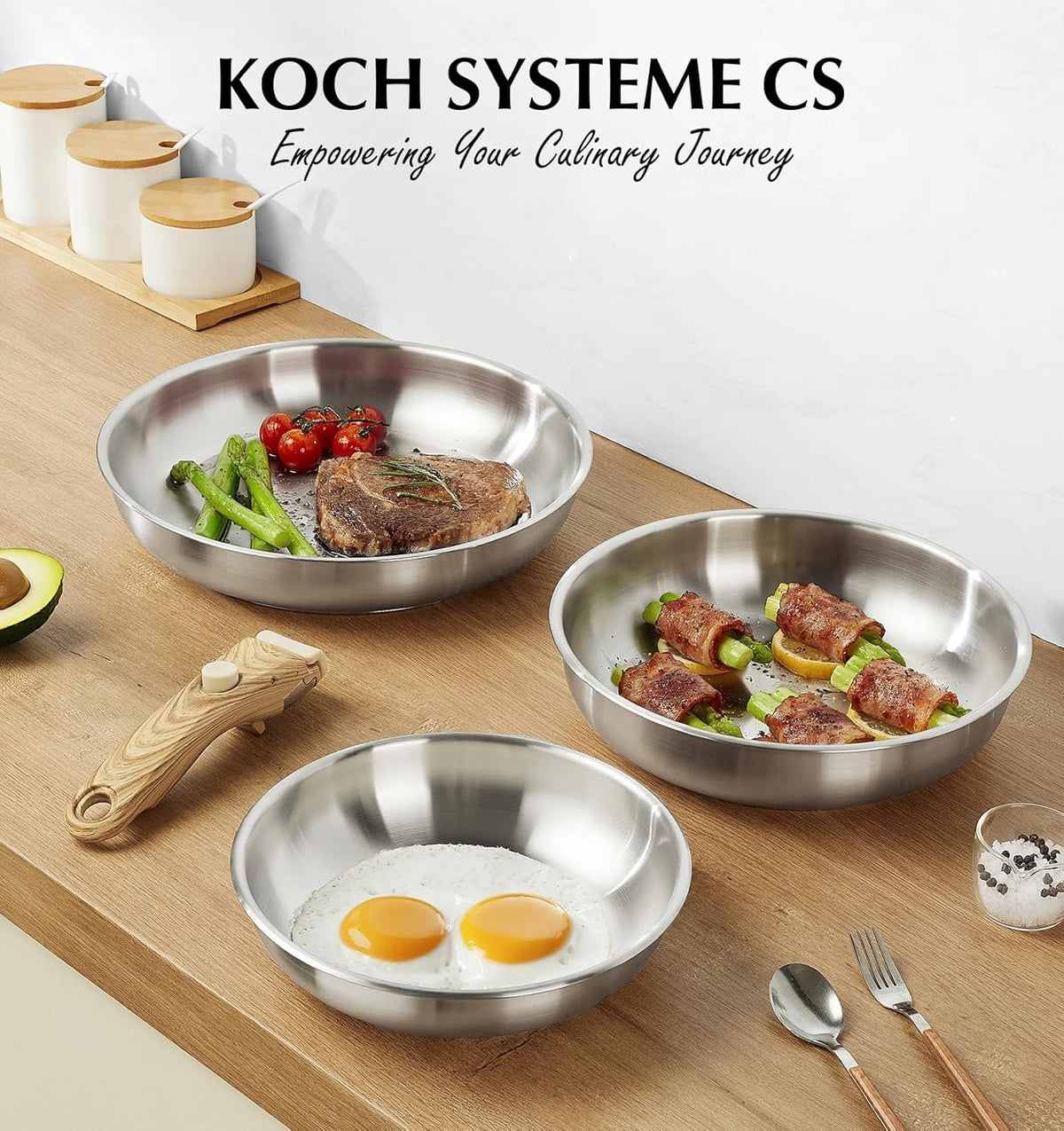 CS-KOCHSYSTEME Brown Stainless Steel Frying Pan Set 20cm 26cm NEW
