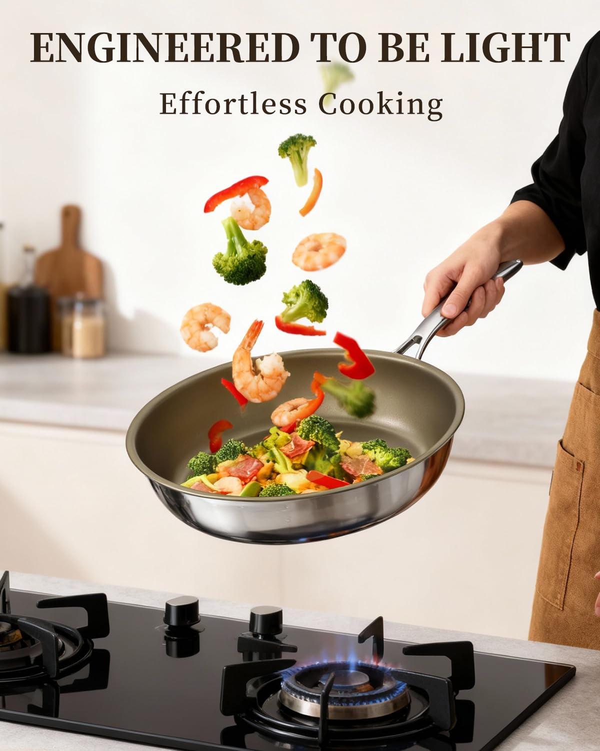 Abijan 28cm Non Stick Frying Pan Stainless Steel Skillet Brown DEMO