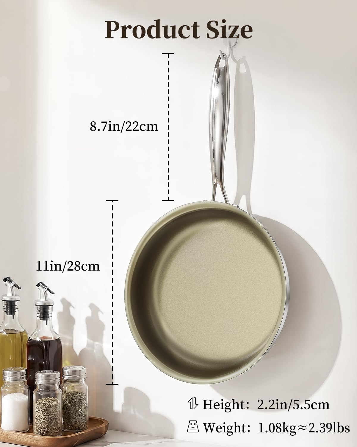 Abijan 28cm Non Stick Frying Pan Stainless Steel Skillet Brown DEMO