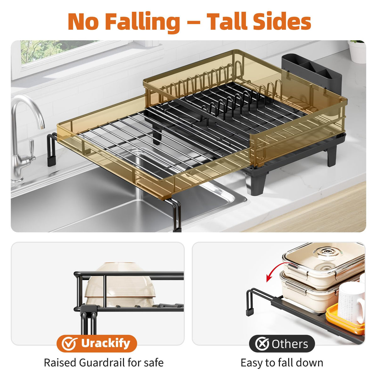 Urackify Large Extendable Dish Drying Rack Sink Drainer Matte Black NEW