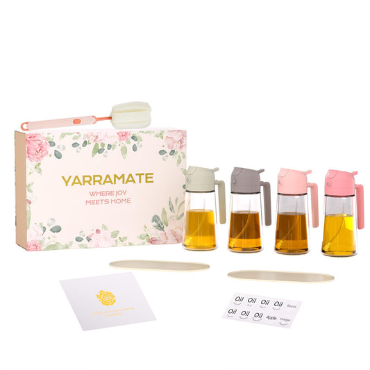 YARRAMATE 4 Oil Sprayers Piece Glass Oil Sprayer Set 16oz Kitchen Gadgets NEW