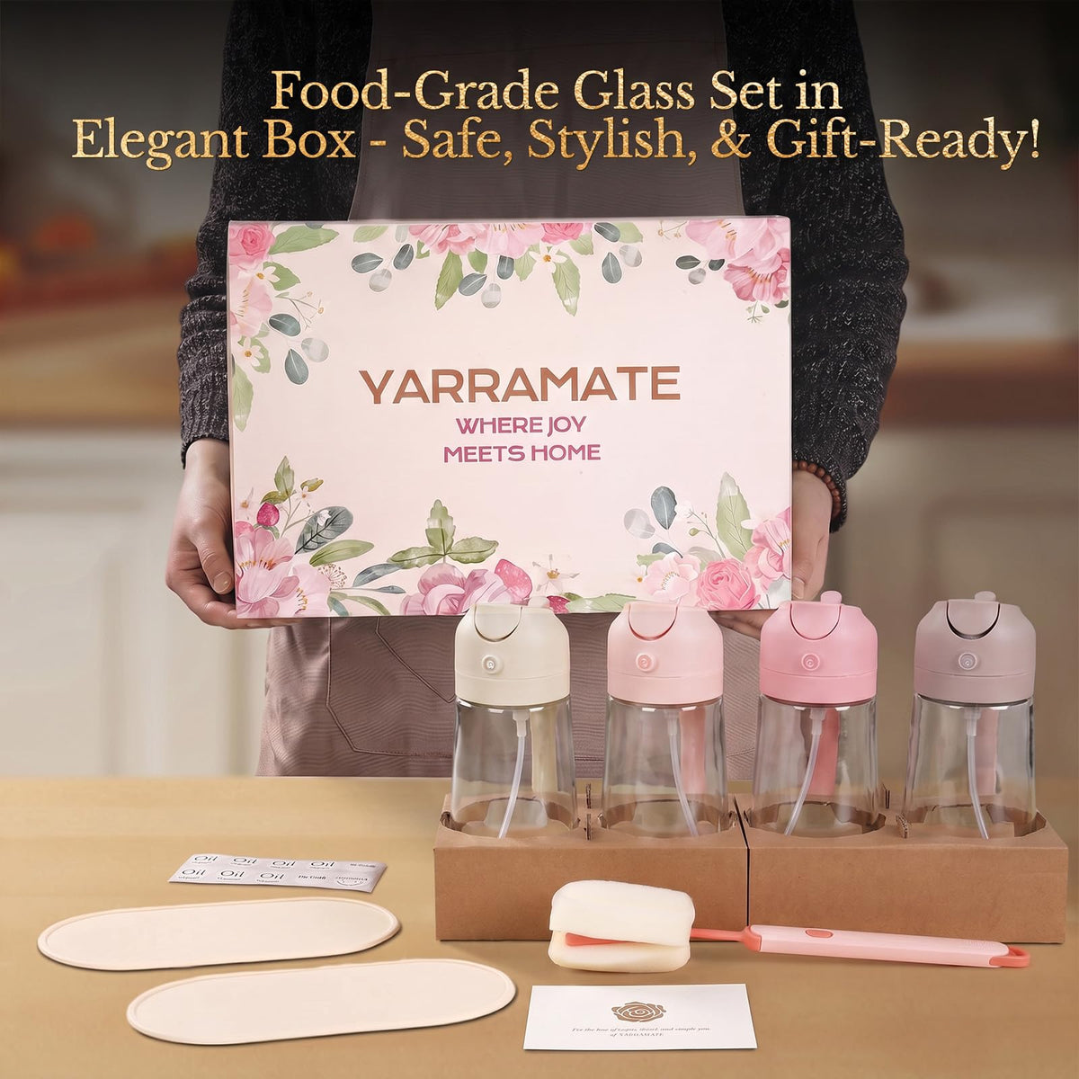 YARRAMATE 4 Oil Sprayers Piece Glass Oil Sprayer Set 16oz Kitchen Gadgets NEW