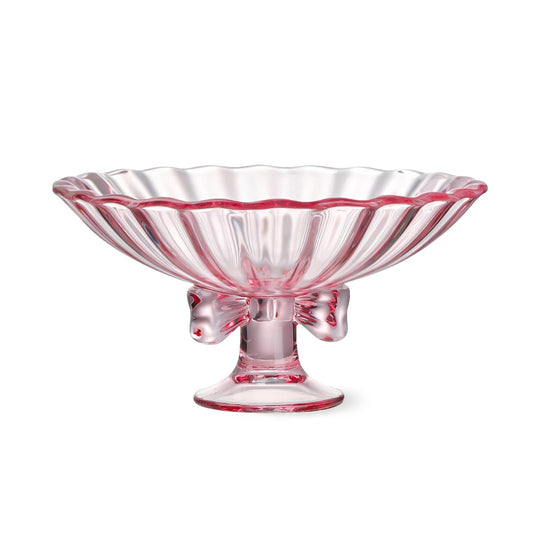 Gudajin Pink Glass Bow Stem Candy Dish Server Pedestal Fruit Bowl NEW