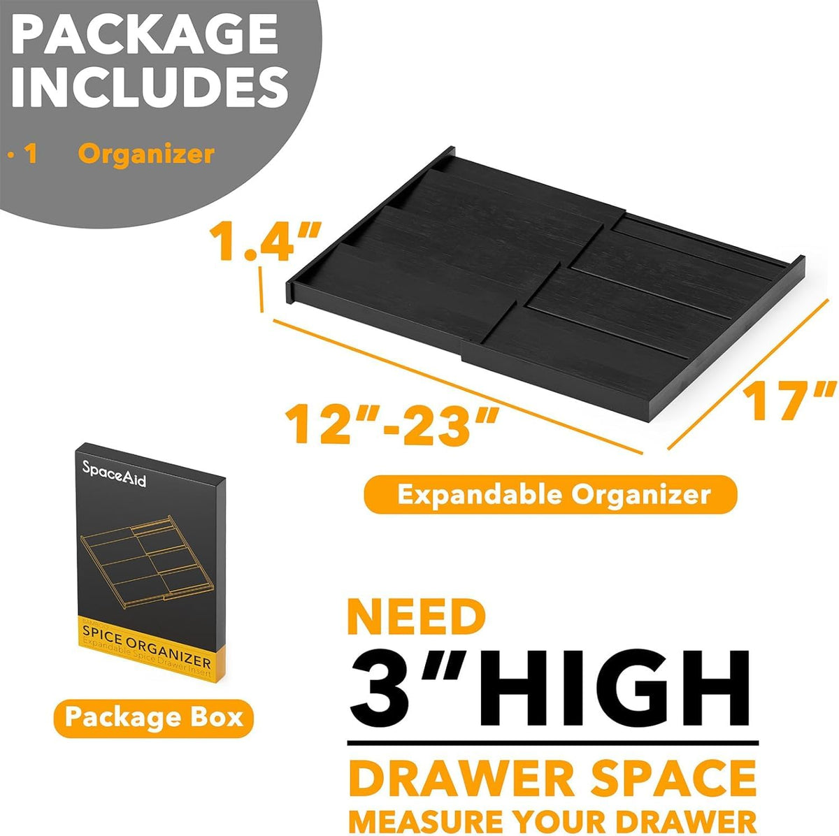 VATNUYOO Black Spice Drawer Organizer 4 Tier Expandable Kit NEW