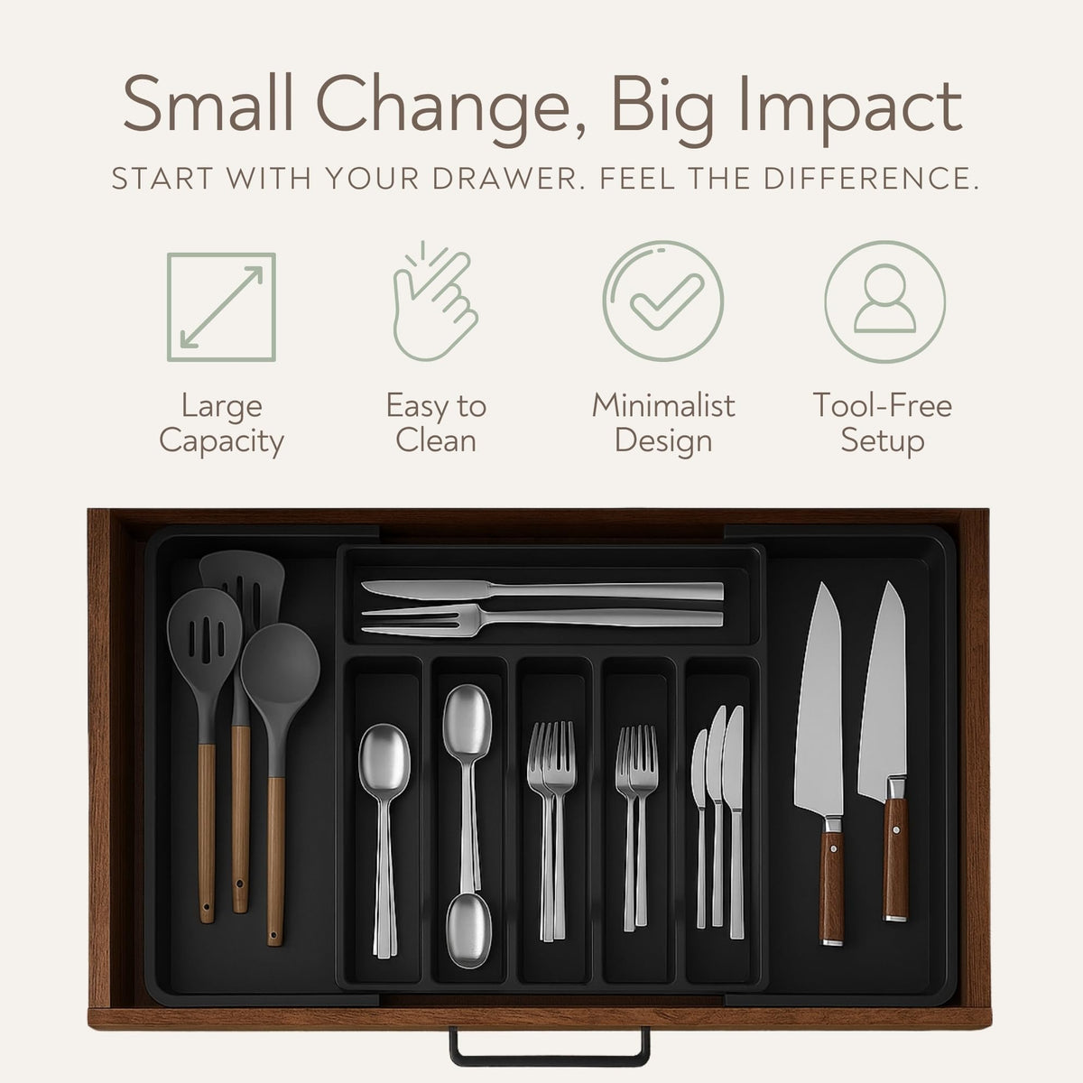 Expandable Cutlery Drawer Organizer Large Black Kitchen Storage Box NEW