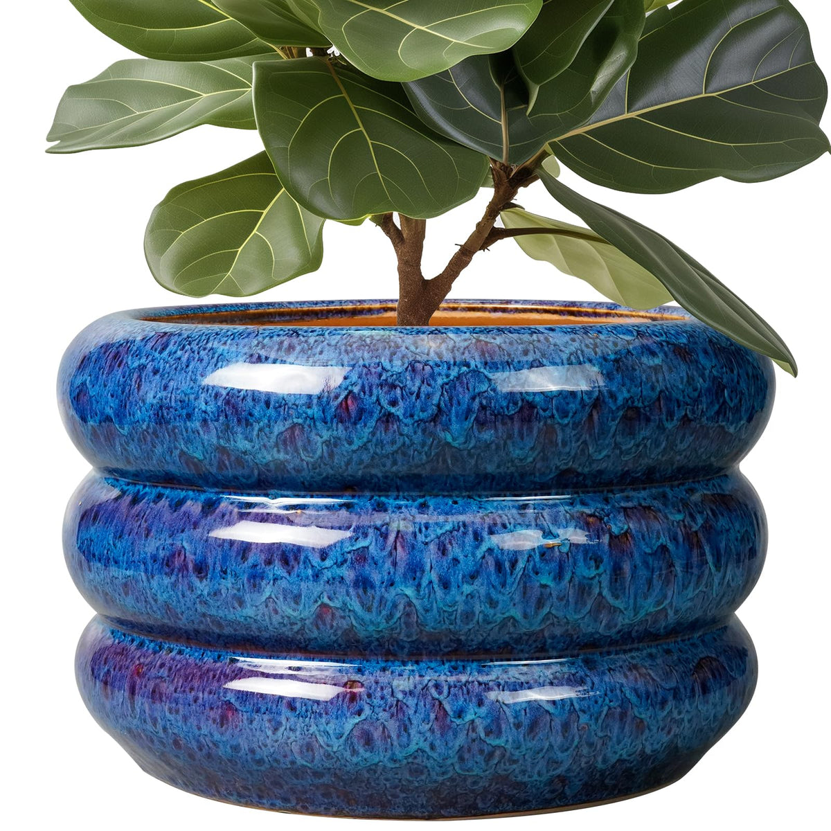SQOWL Blue Cachepots Ceramic Cachepot Large Planter 13 Inch Indoor Outdoor NEW