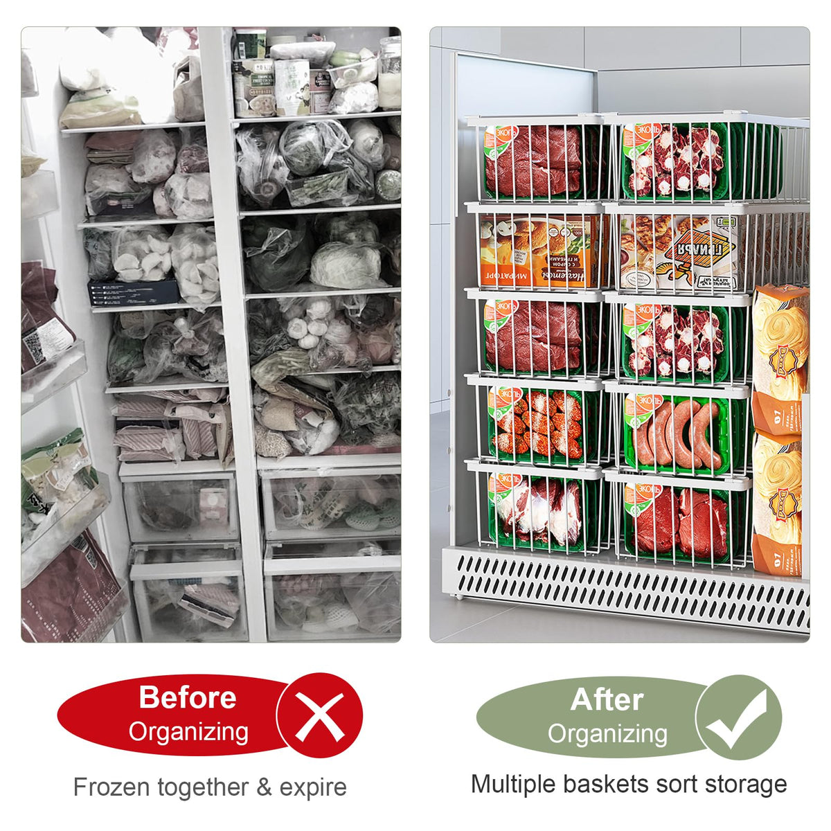 Aucbyao Freezer Organizer Bins 8 Pack Stackable White Deep Chest DEMO