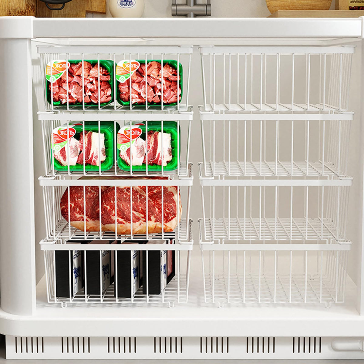Aucbyao Freezer Organizer Bins 8 Pack Stackable White Deep Chest DEMO