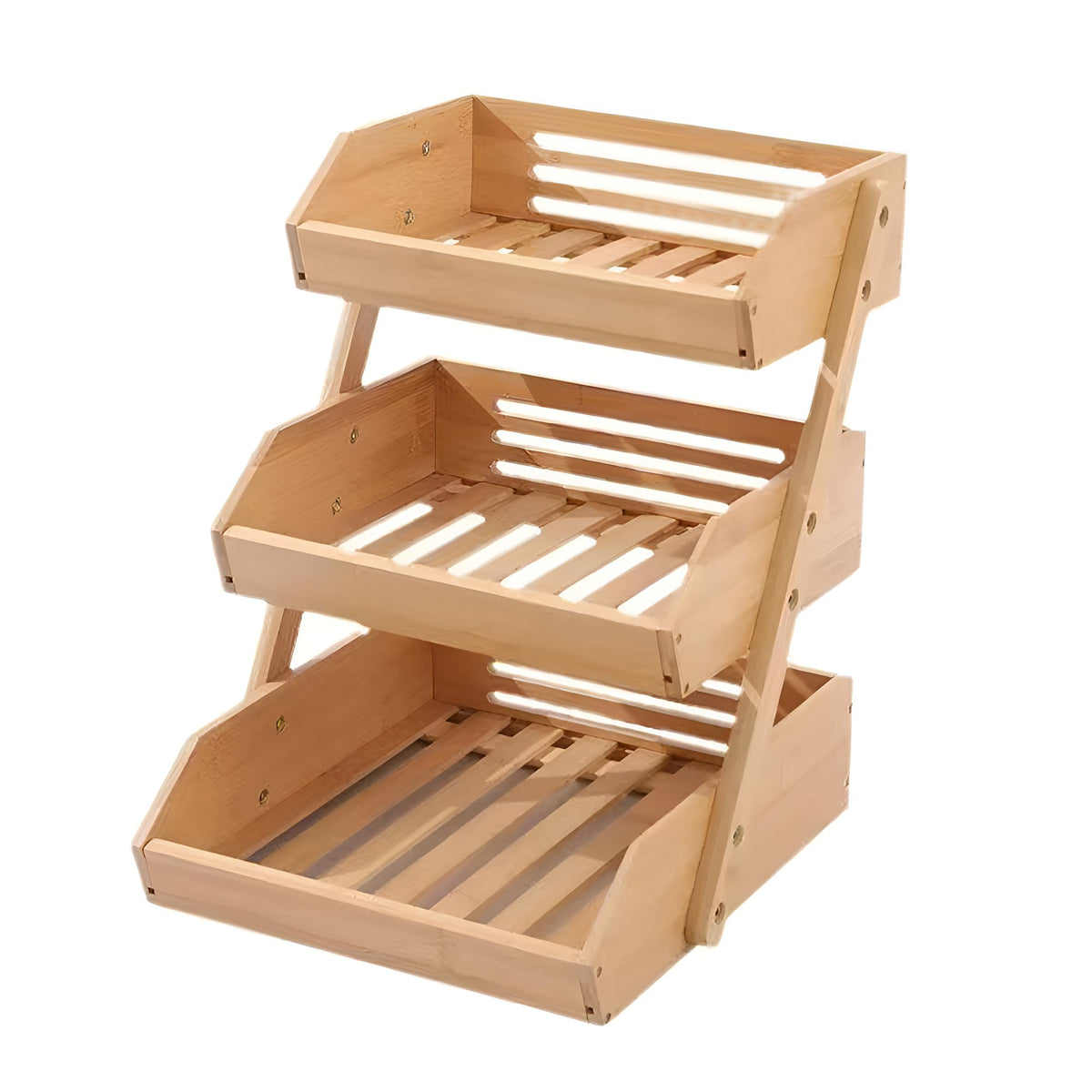 TOMVAES 3-Tier Wooden Fruit Basket Kitchen Counter Storage Stand NEW
