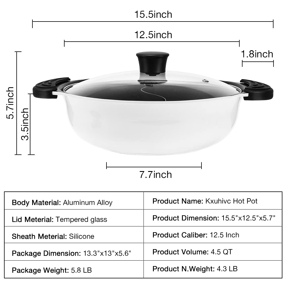 Kxuhivc 4.5L White Hot Pot with Divider Dual Sided Induction Size 4.5 Liters NEW