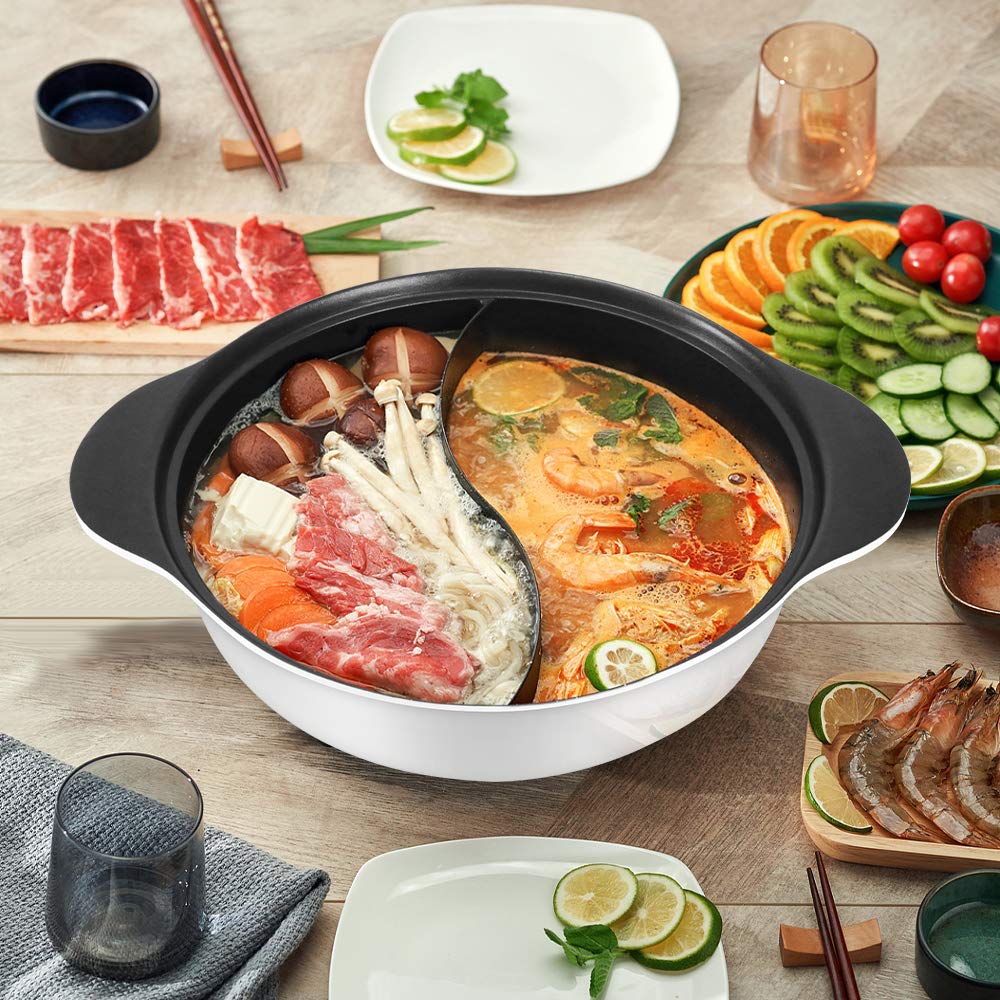Kxuhivc 4.5L White Hot Pot with Divider Dual Sided Induction Size 4.5 Liters NEW