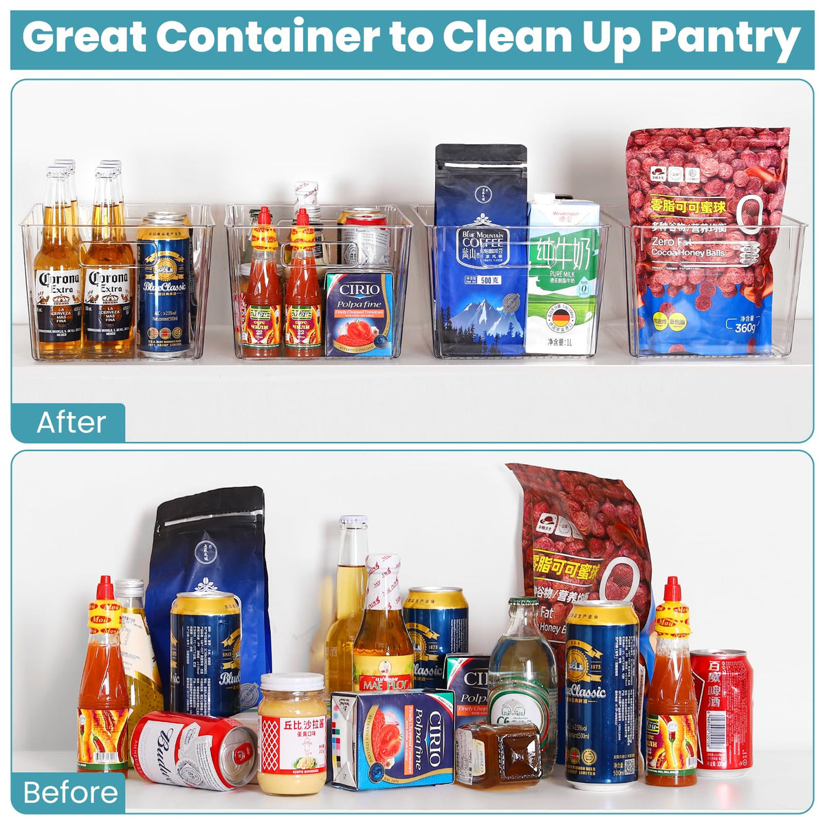 Feshory 4 Container Sets Pack Extra Large Clear Storage Containers Pantry NEW