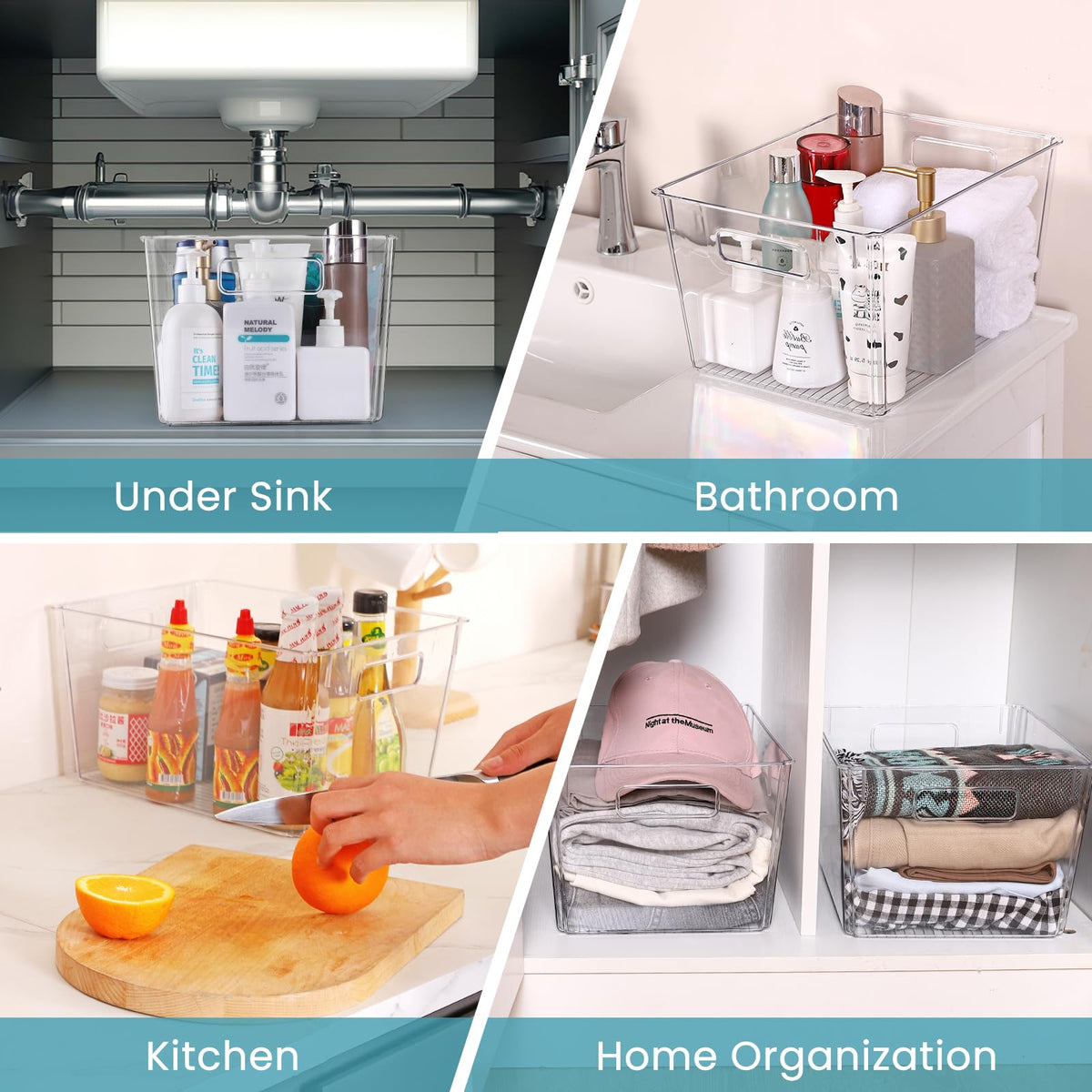 Feshory 4 Container Sets Pack Extra Large Clear Storage Containers Pantry NEW